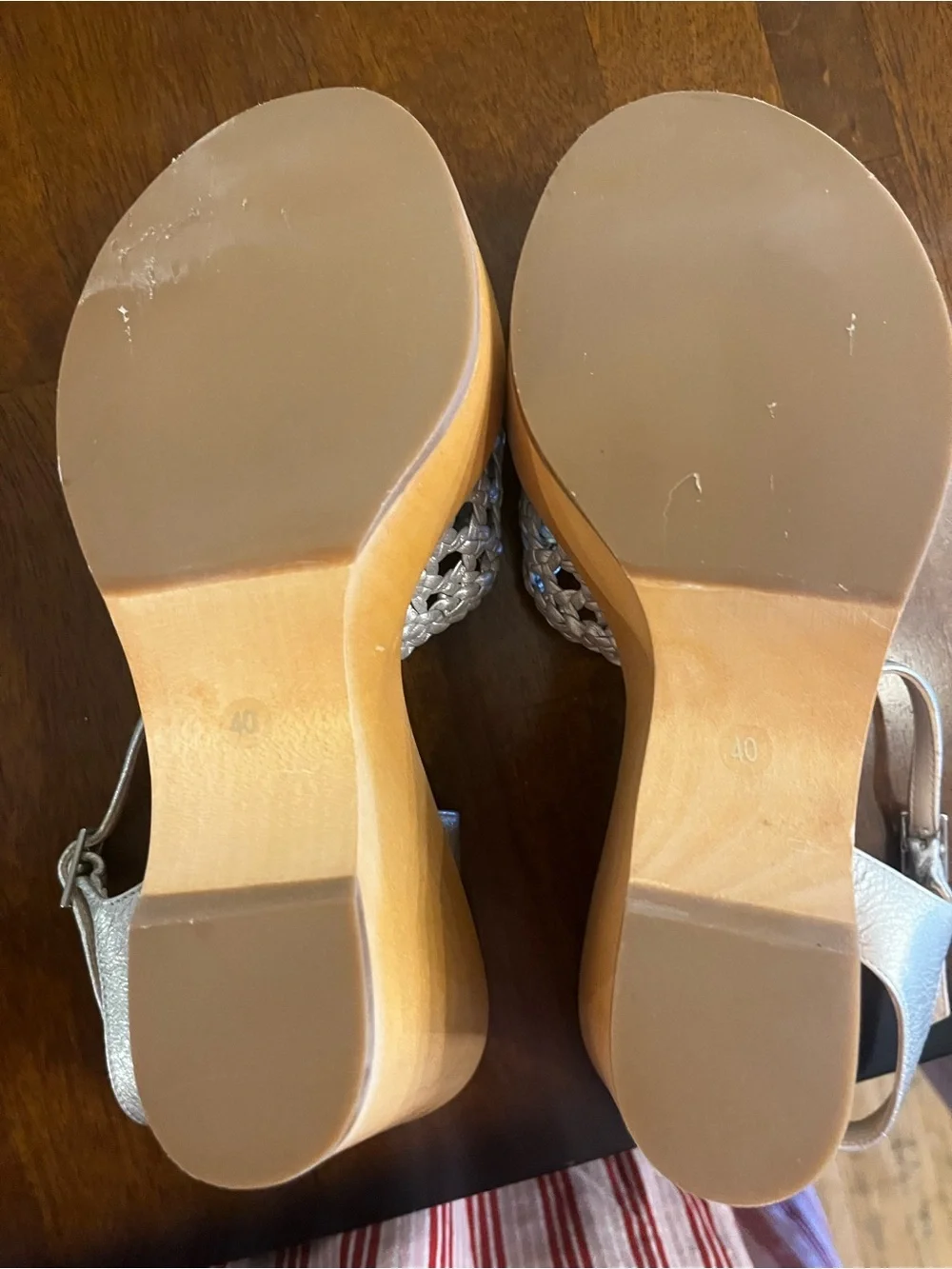 Theory NWOB Silver Braided Slingback Wedge Sandals